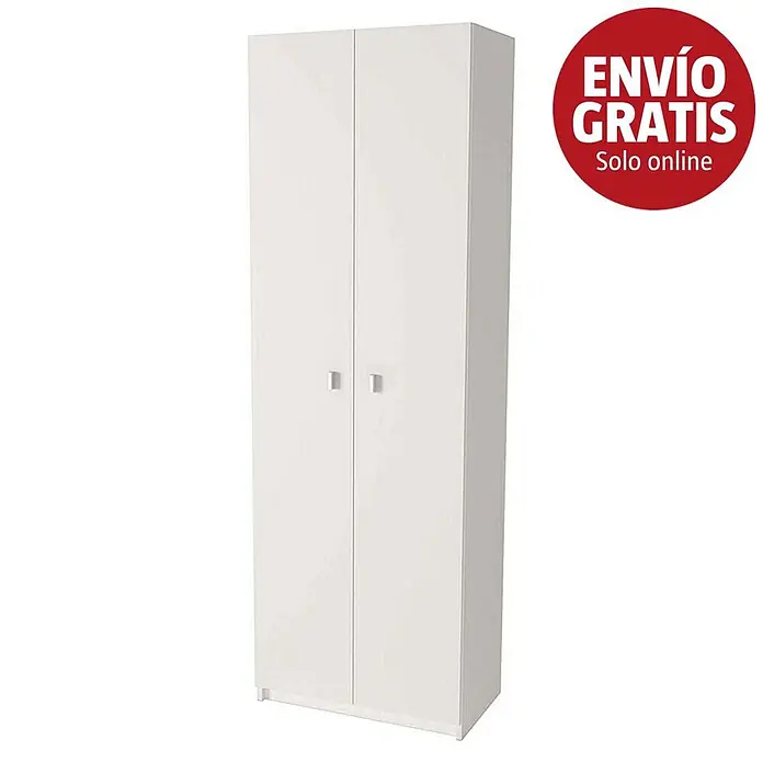 Meka Block Armario multiusos de madera K-8003 - 35,6 x 60 x 180 cm, Blanco, Número de puertas: 2 ud., Espesor: 16 mm - Armario blanco de dos puertas con dos tiradores plateados.