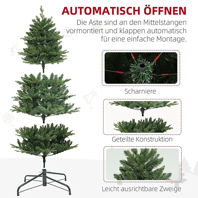 HOMCOM-Weihnachtsbaum-Ø105 x 180H cm-Grün -  - Grüner künstlicher Weihnachtsbaum mit automatisch aufklappbaren Scharnierästen für einfache Montage und verstellbarem Geäst.