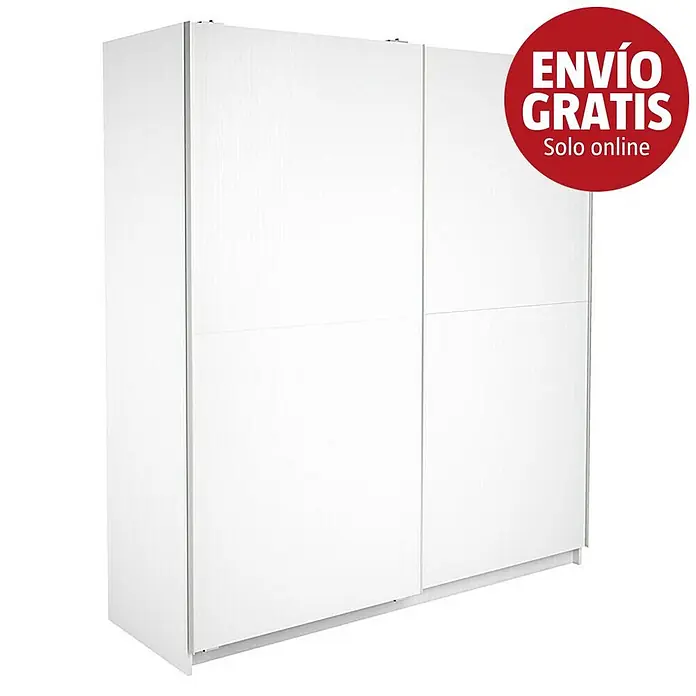 Meka Block Armario de puertas correderas K-903 - L x An x Al: 60 x 180 x 200 cm, Blanco Poro - Armario blanco con cuatro puertas correderas y acabado de veta de madera.