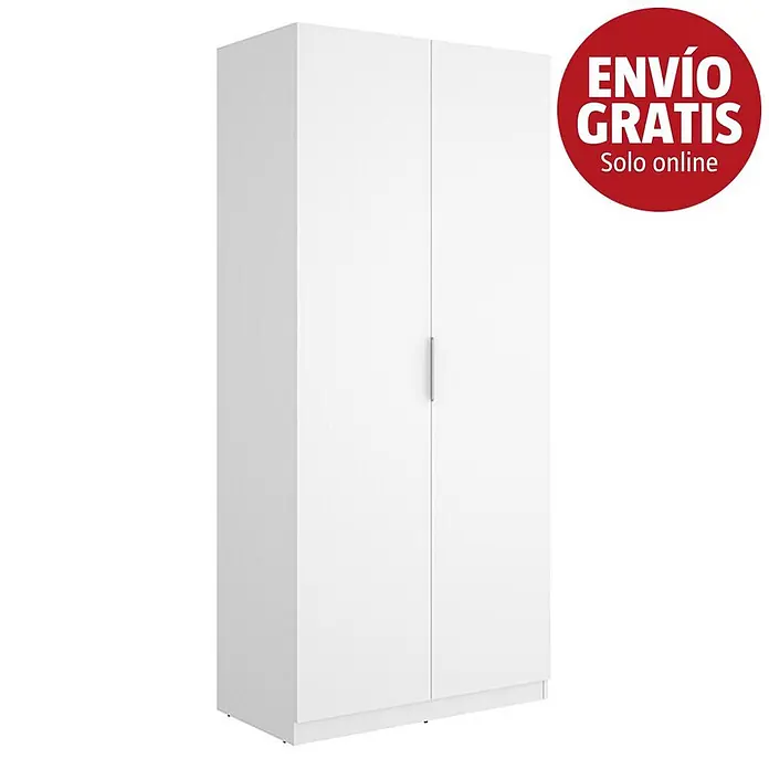Dekit Armario para ropa Emax - L x An x Al: 51,4 x 91 x 203,5 cm, Blanco - Armario blanco de dos puertas con tiradores metálicos.