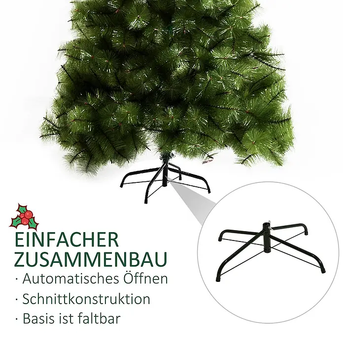 HOMCOM-Weihnachtsbaum-Ø90 x 210H cm-Grün -  - Künstlicher Weihnachtsbaum mit schwarzem, klappbarem Metallständer für einfache Montage.