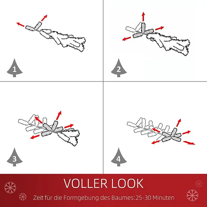 HOMCOM-Christbaum-Ø120 x 180H cm-Grün -  - Anleitung zum Formen von Kunsttannenbaumzweigen: 4 Schritte für vollen Look in 25-30 Minuten.