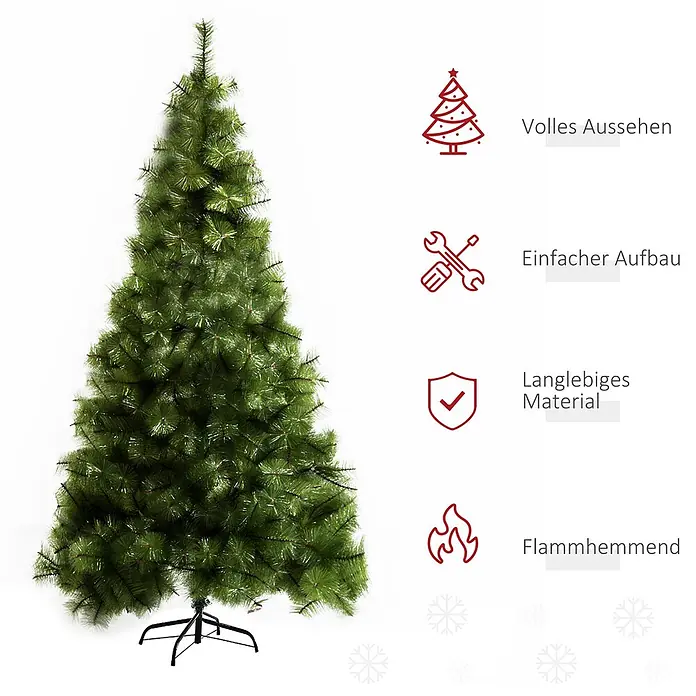 HOMCOM-Weihnachtsbaum-Ø90 x 210H cm-Grün -  - Grüner künstlicher Weihnachtsbaum mit vollem Aussehen und schwarzem Ständer. Einfache Montage, langlebig und flammhemmend.