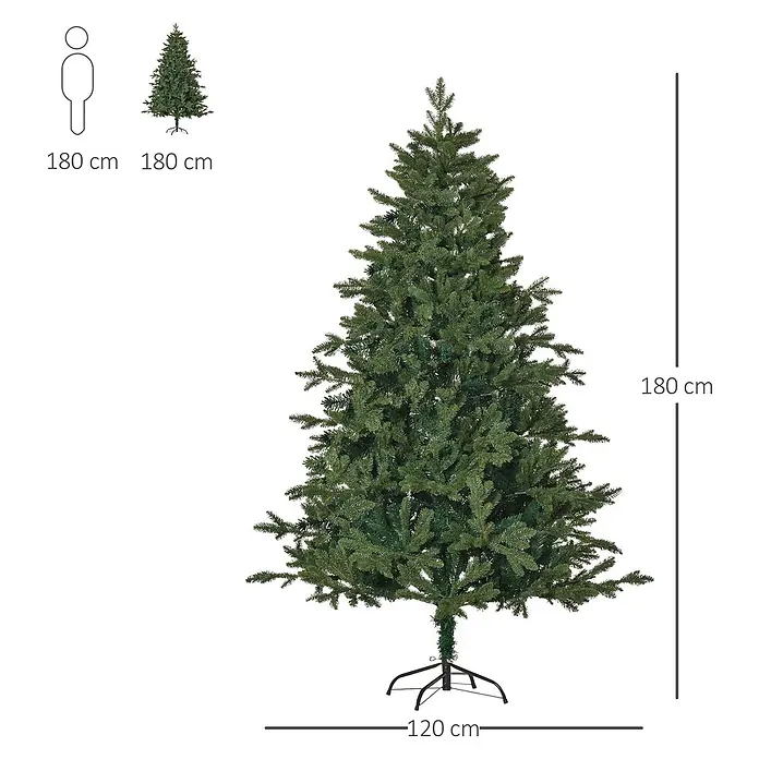 HOMCOM-Christbaum-Ø120 x 180H cm-Grün -  - Grüner künstlicher Weihnachtsbaum, 180 cm hoch, 120 cm breit, mit Metallständer.