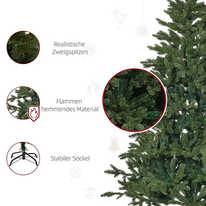 HOMCOM-Christbaum-Ø120 x 180H cm-Grün -  - Grüner künstlicher Weihnachtsbaum mit realistischen Zweigen, flammhemmendem Material und stabilem Sockel.