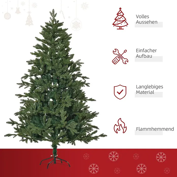 HOMCOM-Christbaum-Ø120 x 180H cm-Grün -  - Ein voller, grüner künstlicher Weihnachtsbaum mit Metallständer, der sein realistisches Aussehen zeigt.