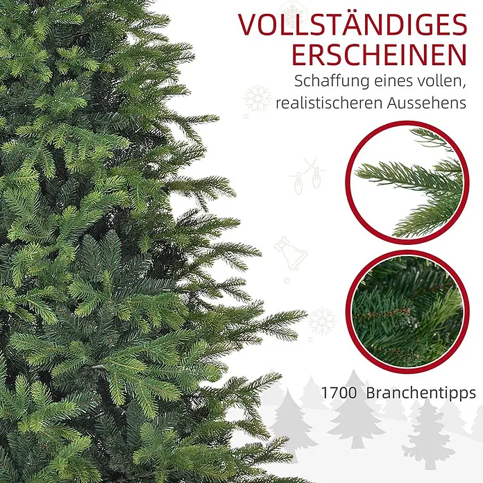 HOMCOM-Weihnachtsbaum-Ø122 x 183H cm-Grün -  - Künstlicher Weihnachtsbaum mit dichtem, realistischem Grün und 1700 Spitzen, nah aufgenommen. Zeigt Details der Tannennadeln für volles Aussehen.