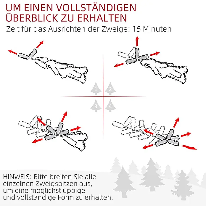 HOMCOM-Weihnachtsbaum-Ø122 x 183H cm-Grün -  - Anleitung zum Ausbreiten der Zweige eines künstlichen Weihnachtsbaums für eine volle, üppige Form.