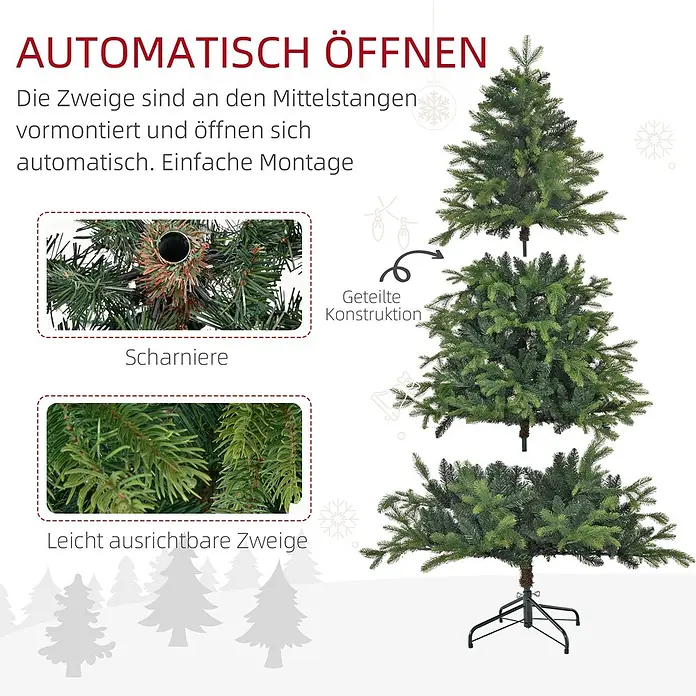 HOMCOM-Weihnachtsbaum-Ø122 x 183H cm-Grün -  - Weihnachtsbaum mit Klappautomatik. Die grünen Zweige sind vormontiert und lassen sich leicht ausrichten.