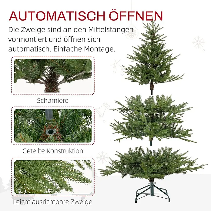 HOMCOM-Weihnachtsbaum-95L x 95B x 150H cm-Grün -  - Künstlicher Weihnachtsbaum mit automatisch öffnenden, klappbaren Zweigen und einfacher Steckmontage.