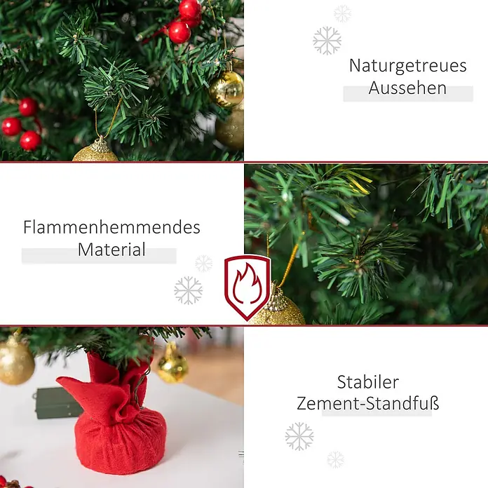 HOMCOM-Weihnachtsbaum-∅40 x H60 cm-Grün -  - Künstlicher Weihnachtsbaum mit naturgetreuem Aussehen, flammenhemmendem Material und stabilem Zement-Standfuß.