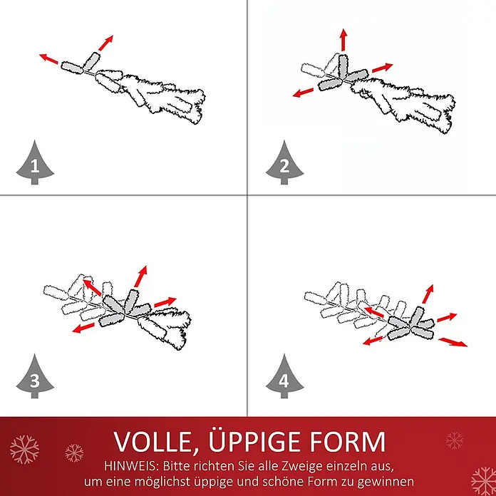 HOMCOM-Weihnachtsbaum-∅40 x H60 cm-Grün -  - Anleitung zum Ausrichten künstlicher Baumzweige in vier Schritten, um eine volle, üppige Form zu erzielen.