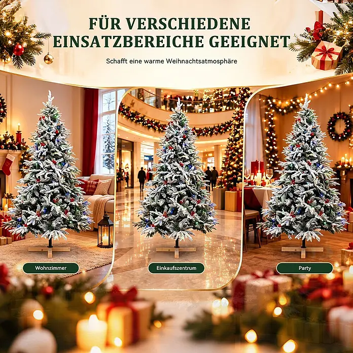 HOMAVO Künstlicher Weihnachtsbaum 180 CM Mit LED Beleuchtung -  - Beflockter Weihnachtsbaum mit bunten Lichtern und Dekorationen, vielseitig einsetzbar in Wohnzimmern, Einkaufszentren und Partys.
