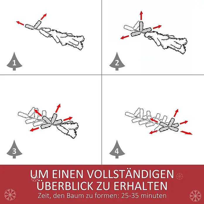 HOMCOM-Weihnachtsbaum-103L x 103B x 180H cm-Grün+Weiß -  - Vier Schritte zum Formen künstlicher Weihnachtsbaumzweige für einen vollen Look.