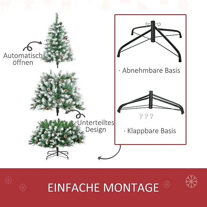 HOMCOM-Weihnachtsbaum-103L x 103B x 180H cm-Grün+Weiß -  - Künstlicher, beflockter Weihnachtsbaum mit automatischem Zweigöffnen und modularem Design. Dazu passende abnehmbare oder klappbare schwarze Metallständer für einfache Montage.