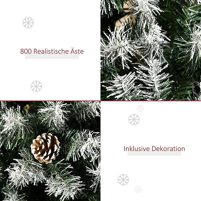 HOMCOM-Weihnachtsbaum-103L x 103B x 180H cm-Grün+Weiß -  - Weihnachtsbaum mit 800 realistischen, gefrosteten Ästen und inklusive Tannenzapfen-Dekoration.