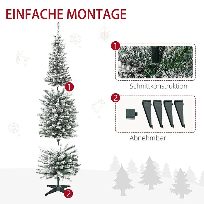 HOMCOM-Weihnachtsbaum-Ø55 x 180H cm-Grün+Weiß -  - Beflockter künstlicher Weihnachtsbaum mit Schnee-Effekt, in Segmente zerlegt und mit abnehmbarem Ständer für einfache Montage.
