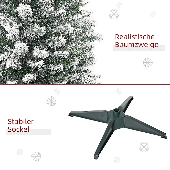 HOMCOM-Weihnachtsbaum-Ø55 x 180H cm-Grün+Weiß -  - Beflockte Weihnachtsbaumzweige und ein dunkelgrüner Kunststoff-Baumständer.