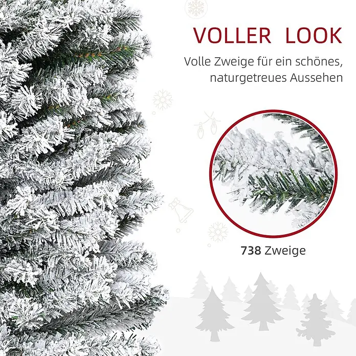 HOMCOM-Weihnachtsbaum-Ø60 x 180H cm-Grün -  - Künstlicher Weihnachtsbaum mit voller, schneebedeckter Optik und 738 Zweigen.