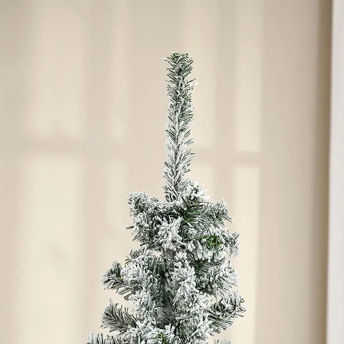 HOMCOM-Weihnachtsbaum-Ø60 x 180H cm-Grün -  - Oberer Abschnitt eines beflockten künstlichen Weihnachtsbaums mit schneebedeckten grünen Nadeln.