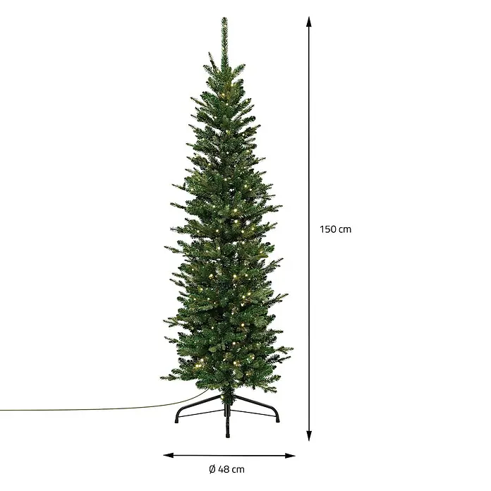 ECD Germany Künstlicher Weihnachtsbaum 150 cm mit Beleuchtung, Naturgetreu -  - Schlanker künstlicher grüner Weihnachtsbaum mit warmweißen Lichtern, 150 cm hoch, 48 cm breit.