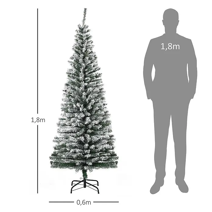 HOMCOM-Weihnachtsbaum-Ø60 x 180H cm-Grün -  - Ein 1,8 m hoher, 0,6 m breiter beflockter künstlicher Weihnachtsbaum mit Ständer.