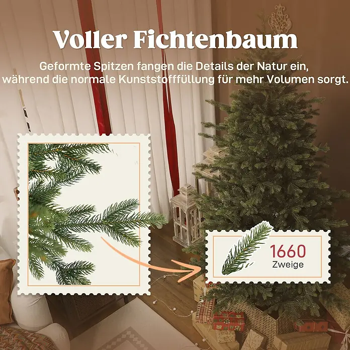 HOMCOM-Weihnachtsbaum-100L x 100B x 180H cm-Grün -  - Voller künstlicher Fichtenbaum mit realistischen geformten Spitzen und vielen Ästen für hohes Volumen.
