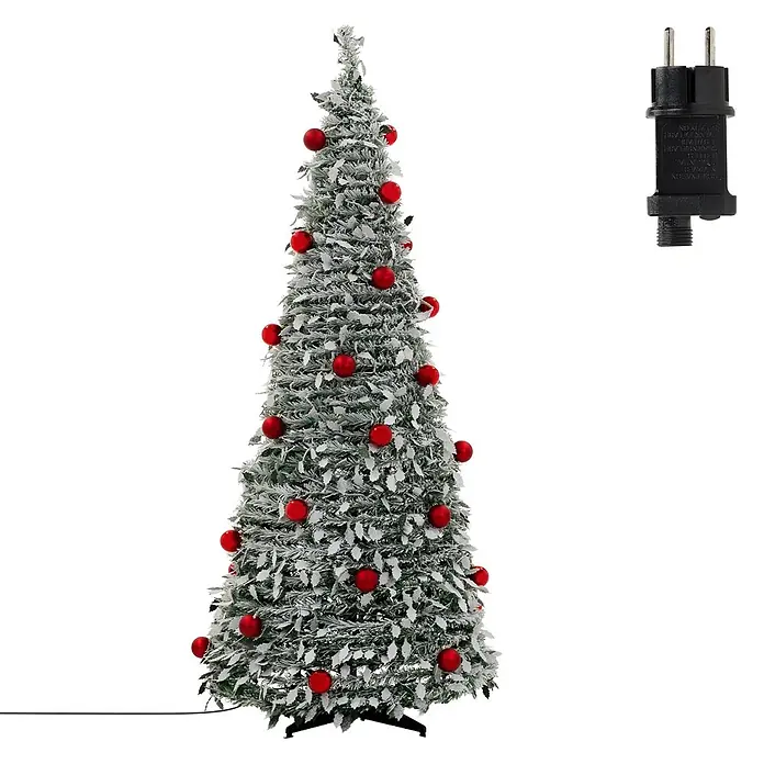 ECD Germany Künstlicher Pop-Up-Weihnachtsbaum 180 cm mit Deko & Beleuchtung -  - Beflockter Weihnachtsbaum mit roten Kugeln und Netzadapter.