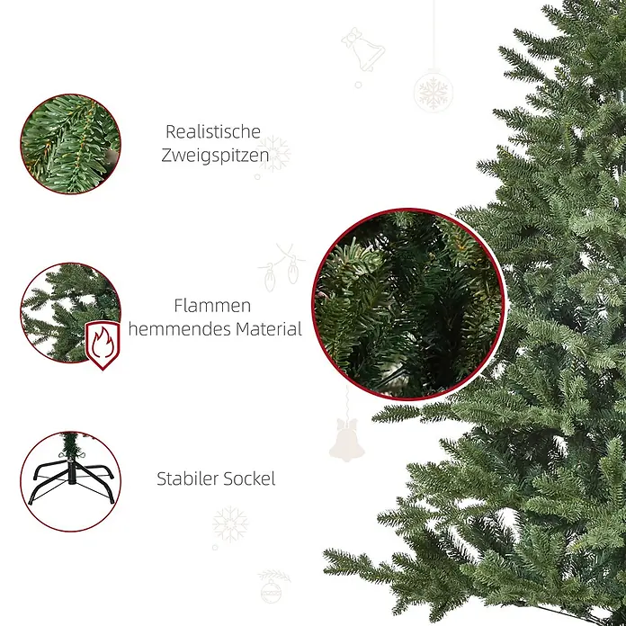 HOMCOM-Christbaum-Ø105 x 150H cm-Grün -  - Künstlicher Weihnachtsbaum mit realistischen Zweigen, flammenhemmendem Material und stabilem Sockel.