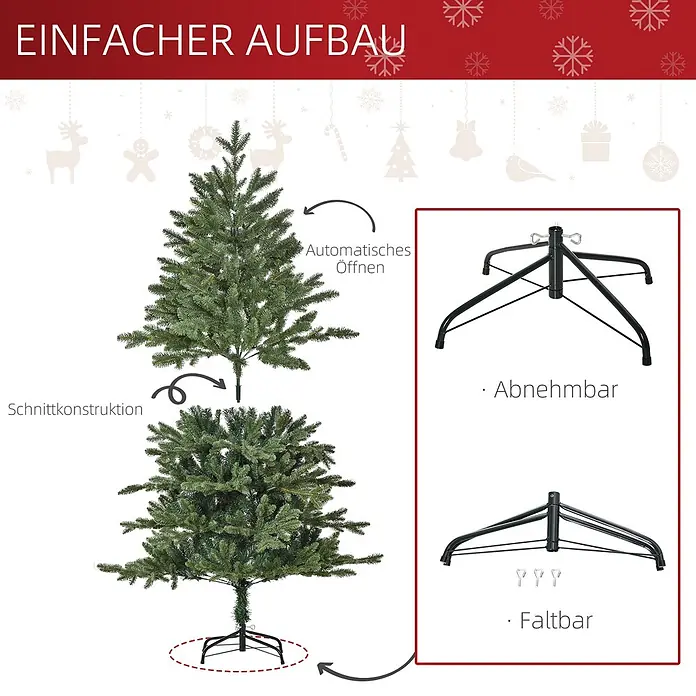 HOMCOM-Christbaum-Ø105 x 150H cm-Grün -  - Künstlicher Weihnachtsbaum mit automatischer Astöffnung und Schnittkonstruktion. Schwarzer Metallständer ist abnehmbar und faltbar.
