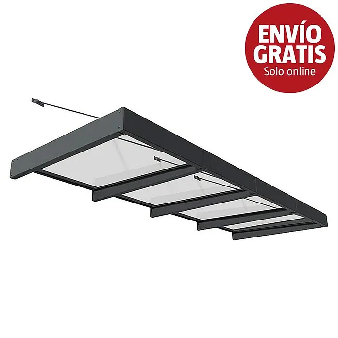 Palram – Canopia Marquesina para puerta Sophia XL - 472 x 140 x 17 cm, Gris antracita, Color del techo: Claro - Moderno toldo gris oscuro con paneles transparentes para protección contra la intemperie.