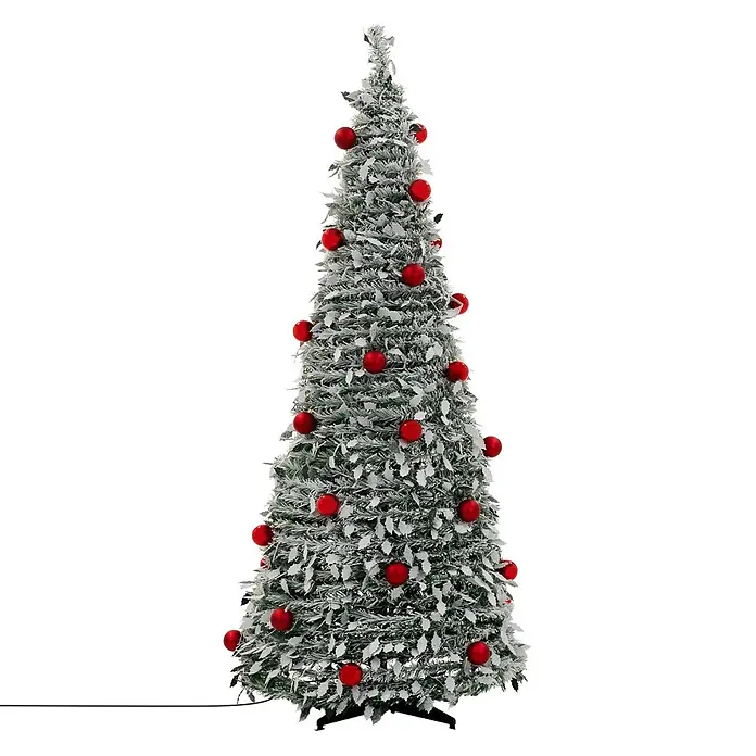 ECD Germany Künstlicher Pop-Up-Weihnachtsbaum 180 cm mit Deko & Beleuchtung -  - Beflockter Weihnachtsbaum mit roten Kugeln und dunklem Ständer.