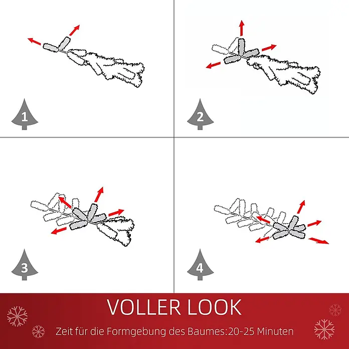 HOMCOM-Christbaum-Ø105 x 150H cm-Grün -  - Vier-Schritte-Anleitung zum Auffächern der einzelnen Segmente eines künstlichen Tannenbaumzweigs, um einen vollen und dichten Look zu erzielen.