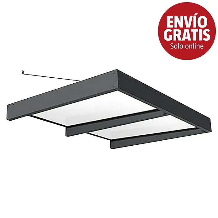 Palram – Canopia Marquesina para puerta Sophia XL - 192 x 140 x 17 cm, Gris antracita, Color del techo: Claro - Pérgola/toldo moderno gris oscuro con paneles blancos translúcidos.