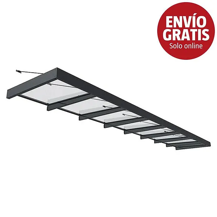Palram – Canopia Marquesina para puerta Sophia XL - 750 x 140 x 17 cm, Gris antracita, Color del techo: Blanco opal - Marquesina moderna gris oscuro con paneles transparentes, ideal para proteger puertas o ventanas.