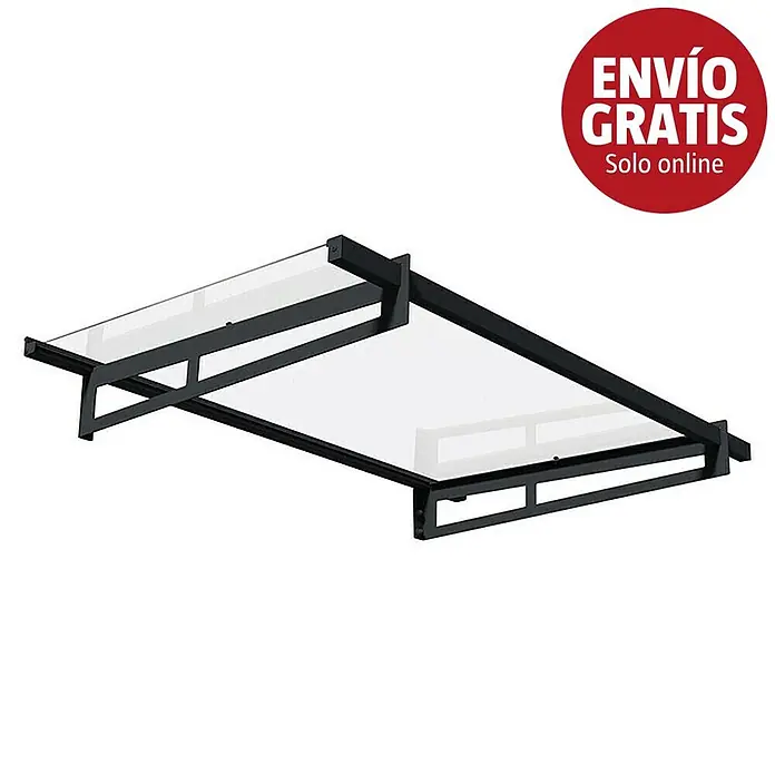 Palram – Canopia Marquesina para puerta Bremen - 150 x 93,5 x 18,7 cm, Gris antracita - Marquesina con estructura negra y paneles transparentes.