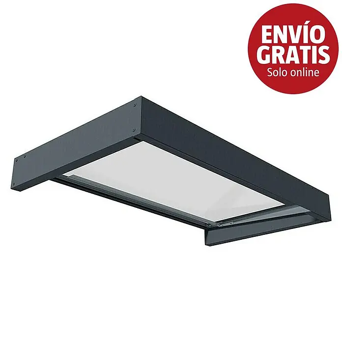 Palram – Canopia Marquesina para puerta Sophia - 160 x 95 x 17 cm, Gris antracita, Color del techo: Claro - Toldo/marquesina gris oscuro con panel blanco translúcido.