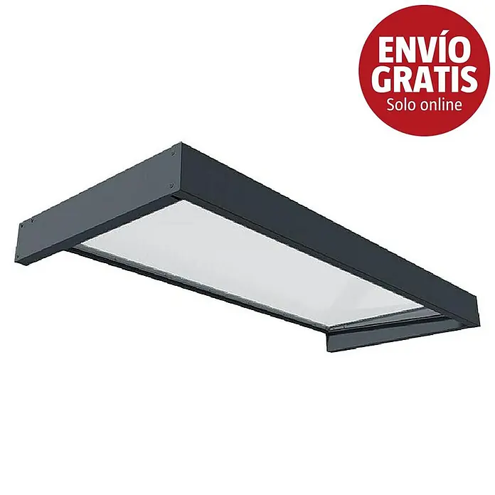 Palram – Canopia Marquesina para puerta Sophia - 160 x 95 x 17 cm, Gris antracita, Color del techo: Blanco opal - Marquesina de aluminio gris oscuro con panel translúcido blanco.