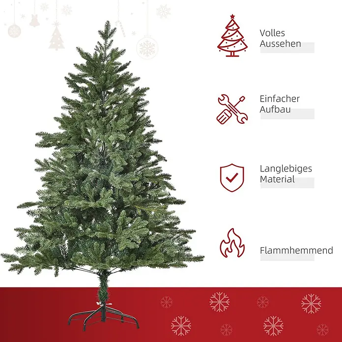 HOMCOM-Christbaum-Ø105 x 150H cm-Grün -  - Künstlicher grüner Weihnachtsbaum mit Ständer, voll aussehend, leicht aufzubauen, langlebig und flammhemmend.