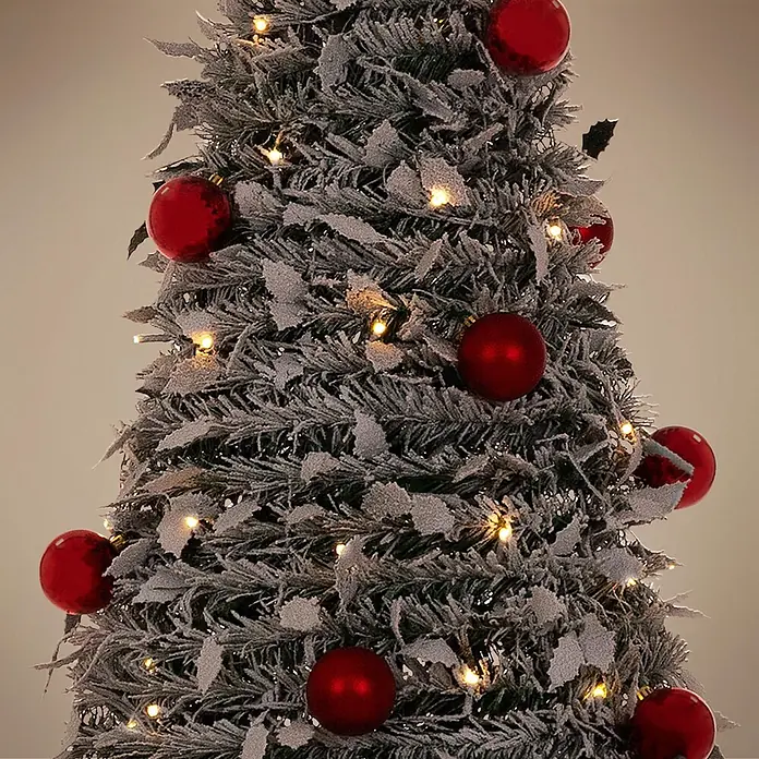 ECD Germany Künstlicher Pop-Up-Weihnachtsbaum 180 cm mit Deko & Beleuchtung -  - Beflockter Weihnachtsbaum mit roten Kugeln und warmen Lichterketten geschmückt.