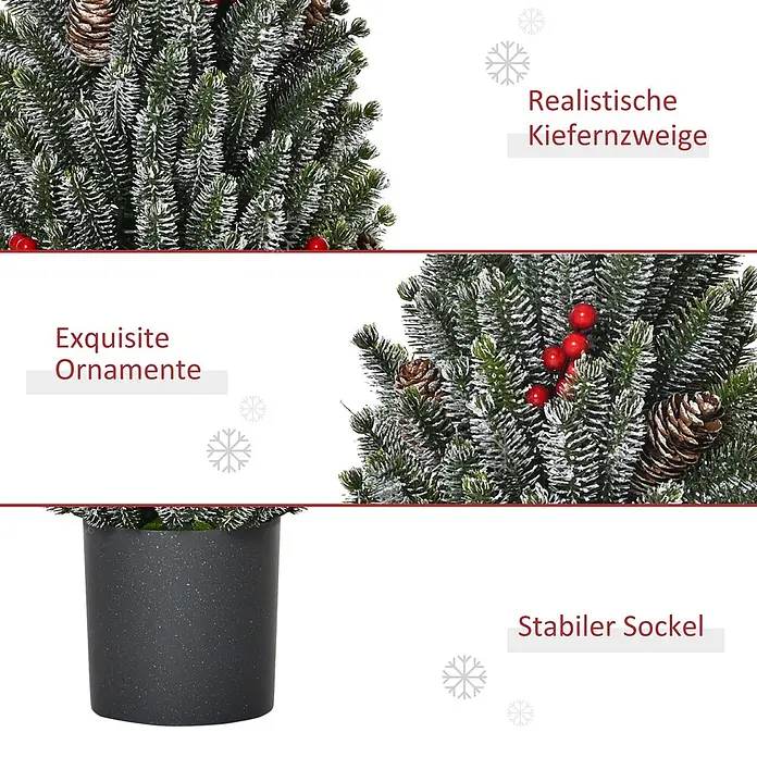 HOMCOM-Weihnachtsbaum-Ø27 x 47H cm-Grün -  - Künstlicher Weihnachtsbaum mit beschneiten Zweigen, Tannenzapfen, roten Beeren und grauem Topf.