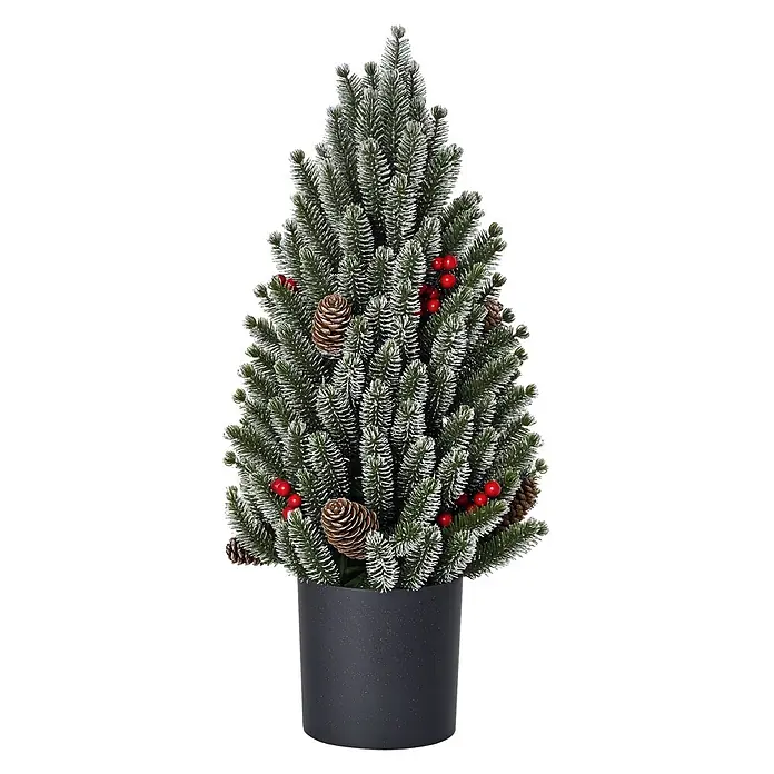 HOMCOM-Weihnachtsbaum-Ø27 x 47H cm-Grün -  - Bereifter künstlicher Christbaum mit Zapfen und roten Beeren im dunkelgrauen Topf.