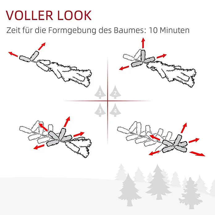 HOMCOM-Weihnachtsbaum-Ø60 x 100H cm-Grün+Gold -  - Schritt-für-Schritt-Anleitung zum Formen der Äste eines künstlichen Weihnachtsbaumes für einen vollen Look.