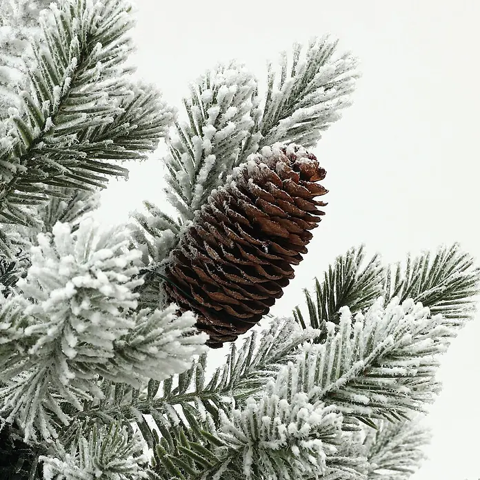 HOMCOM-Weihnachtsbaum-Ø60 x 100H cm-Grün+Gold -  - Bereifter grüner Tannenzweig mit braunem Kiefernzapfen, bedeckt mit weißem Kunstschnee.