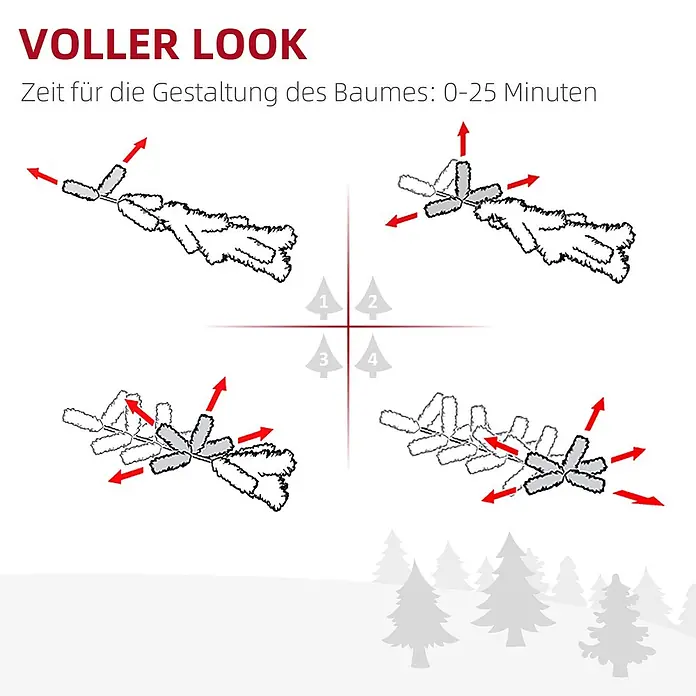 HOMCOM-Weihnachtsbaum-Ø90 x 180H cm-Grün -  - Schritt-für-Schritt-Anleitung zum Auseinanderbiegen von Kunstbaumzweigen für einen volleren, natürlichen Look.