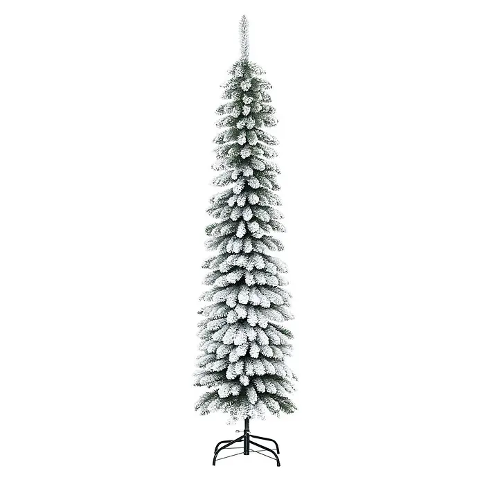 HOMCOM-Weihnachtsbaum-Ø46 x 180H cm-Grün+Weiß -  - Beflockter künstlicher Weihnachtsbaum mit grünen Zweigen, weißem Schnee-Effekt und schwarzem Metallständer.