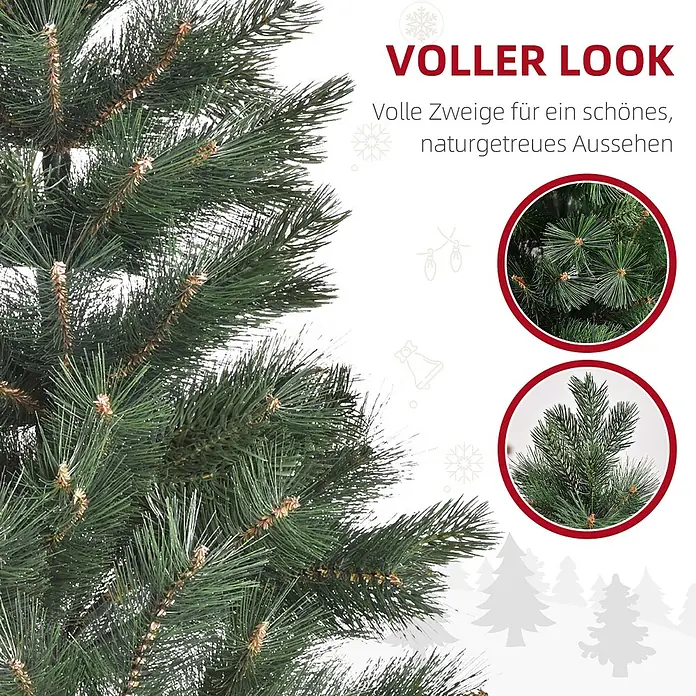 HOMCOM-Weihnachtsbaum-Ø90 x 180H cm-Grün -  - Detailaufnahme von künstlichen Tannenbaumzweigen, die ihr volles und naturgetreues Aussehen mit verschiedenen Nadeltypen zeigen.