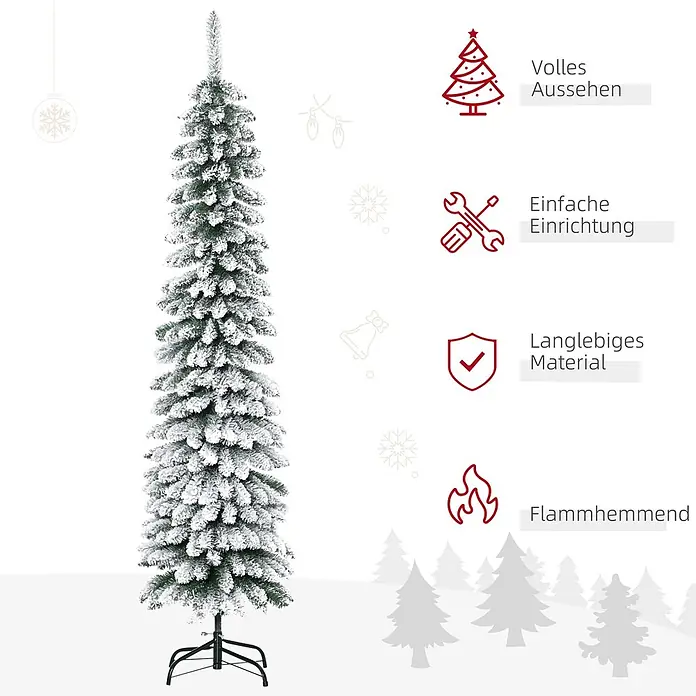 HOMCOM-Weihnachtsbaum-Ø46 x 180H cm-Grün+Weiß -  - Schlanker, beflockter künstlicher Weihnachtsbaum mit grünen Zweigen und schwarzem Ständer.