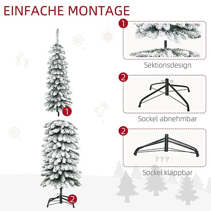 HOMCOM-Weihnachtsbaum-Ø46 x 180H cm-Grün+Weiß -  - Beflockter künstlicher Weihnachtsbaum mit Sektionsdesign und klappbarem/abnehmbarem Ständer für einfache Montage.