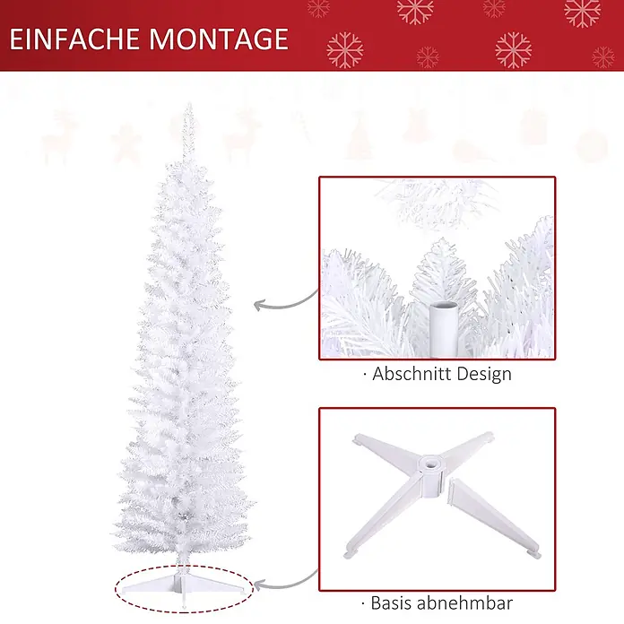 HOMCOM-Weihnachtsbaum-Ø55 x 180H cm-Weiß -  - Weißer künstlicher Weihnachtsbaum mit segmentiertem Design für einfache Montage und abnehmbarem Kreuzständer.